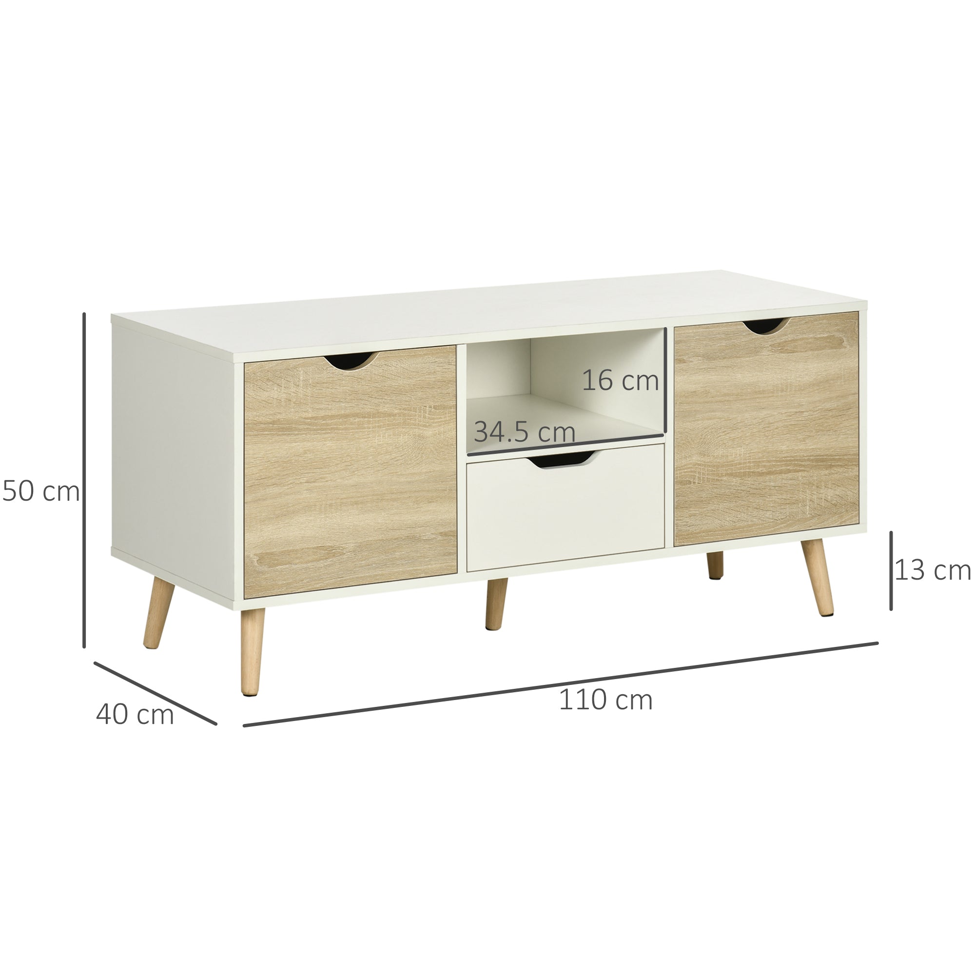 TV Stand Cabinet for TVs up to 50 Inch, Entertainment Center with Storage Drawer for Living Room and Bedroom, Natural