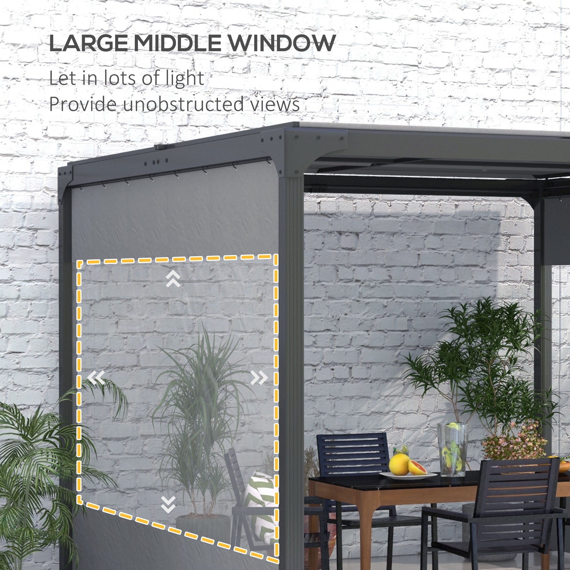 Set of 2 Pergola Side Panels with Large Window - Grey Polyester