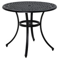 90cm Round Cast Aluminium Outdoor Dining Table with Parasol Hole for 2-4 - Black