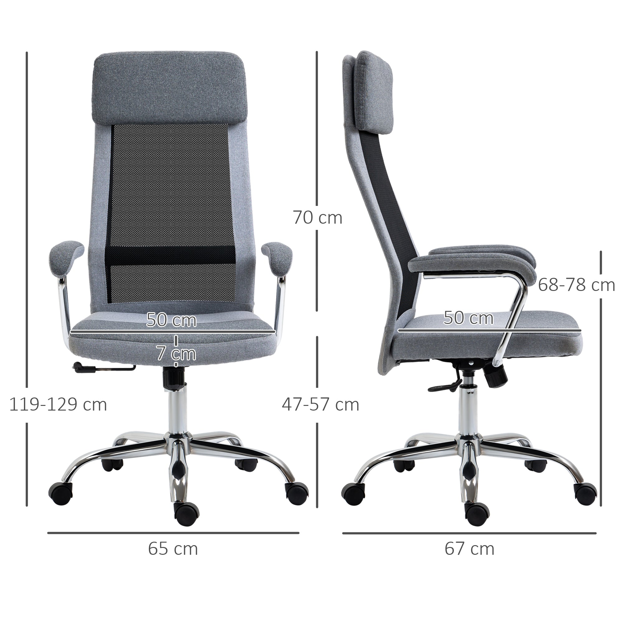 Office Chair Linen-Feel Mesh Fabric High Back Swivel Computer Task Desk Chair for Home with Arm, Wheels, Grey