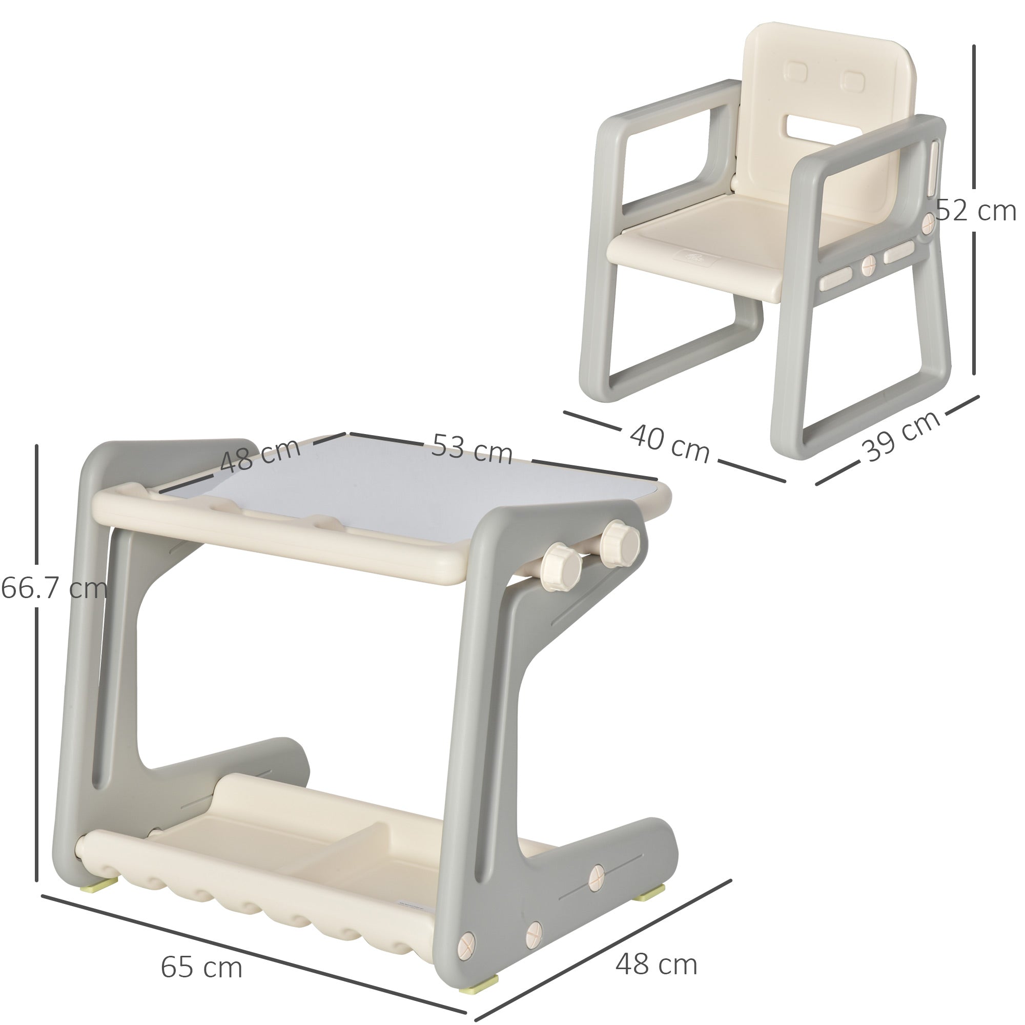 Kids Study Table and Chair Set 2-In-1 Design Drawing Board Writing Desk with Whiteboard Pens Eraser Storage Tray Toddlers Grey/White