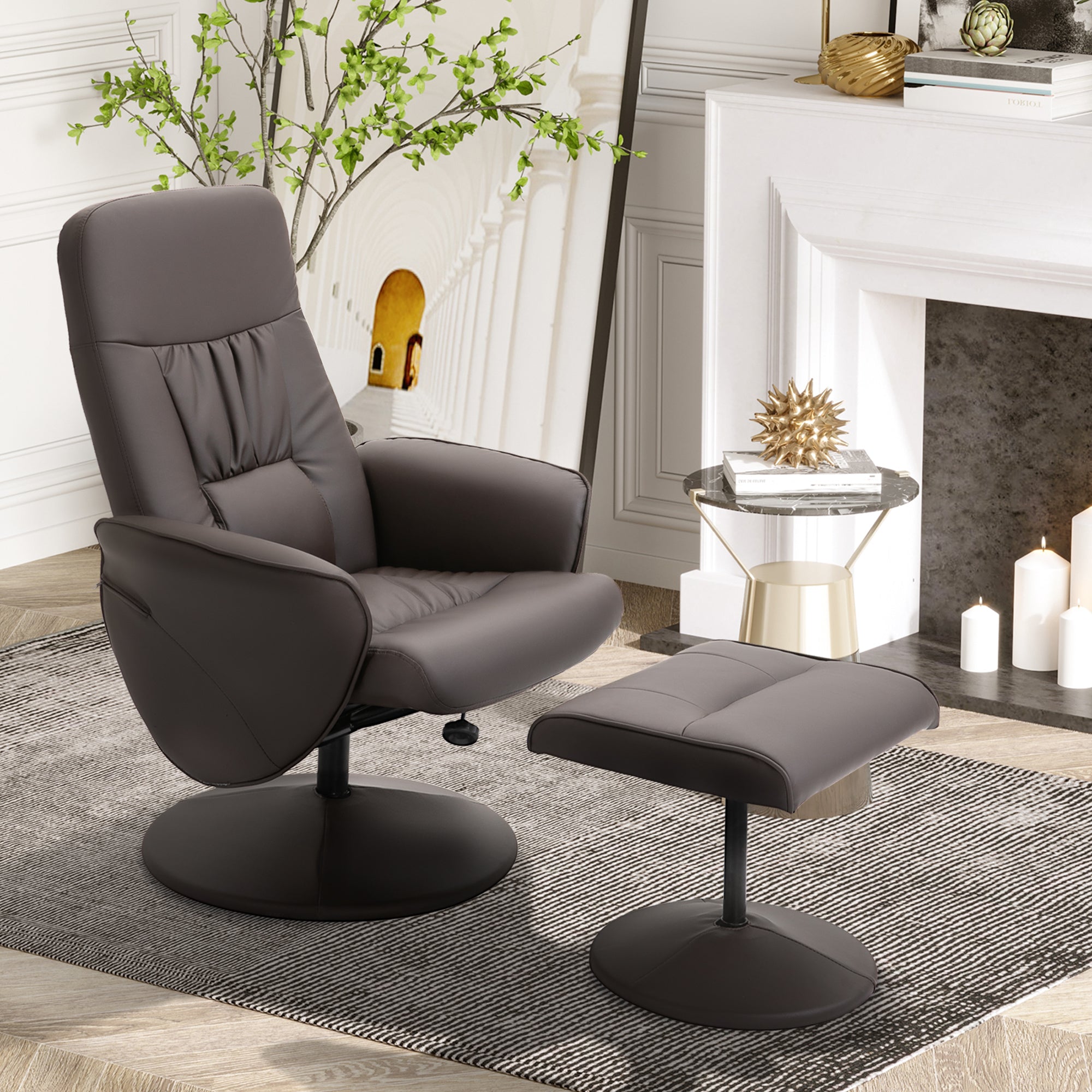 Executive Recliner Chair High Back and Footstool Armchair Lounge Seat Brown