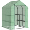 Lean to Polytunnel Greenhouse with Shelves and Removable Cover 143x138x190cm - Green