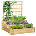 3 Tier Wooden Garden Planter with Trellis for Climbing Vines - Natural Tone