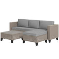 5-Piece Rattan Patio Furniture Set with Corner Sofa, Footstools & Coffee Table - Brown