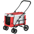Foldable Dog Stroller with Detachable Carrier for Mini & Small Dogs - Red