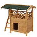 Outdoor Cat House with Balcony, Stairs & Roof 77x50x73 cm - Natural