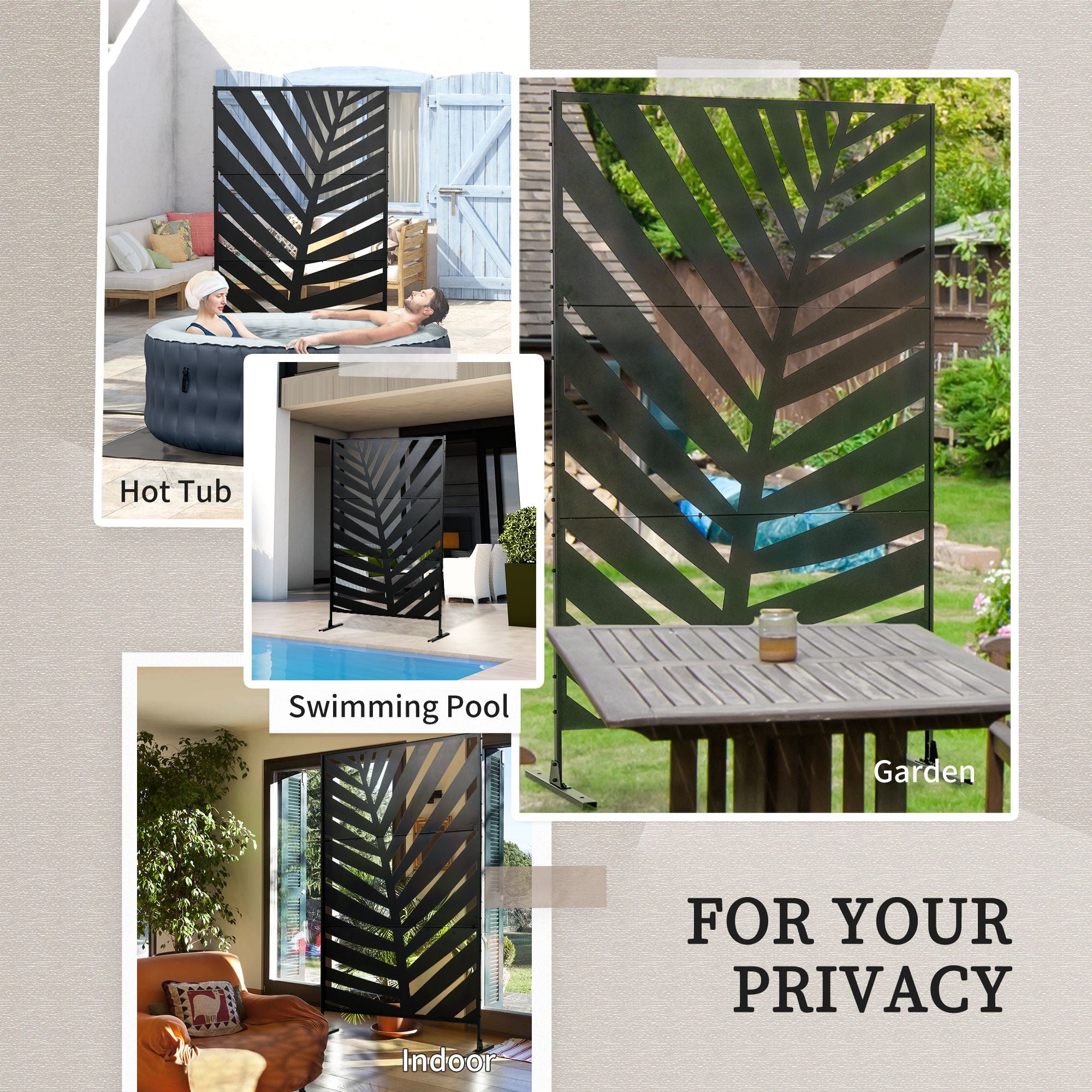 6.5 Foot Metal Privacy Screen with Stand and Ground Stakes - Black