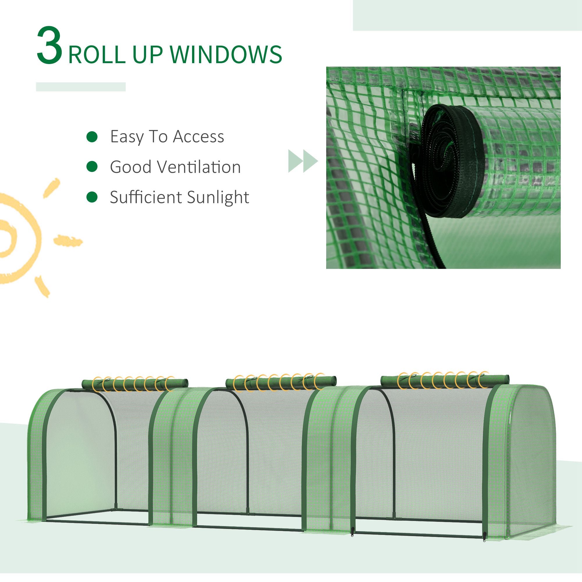 PE Tunnel Greenhouse Green Grow House Steel Frame for Garden Backyard with Zipper Doors 295x100x80 cm Green