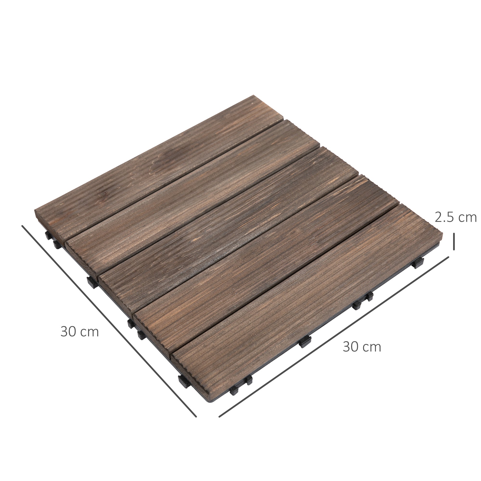 27-Piece Solid Wood Interlocking Decking Tiles Set 30x30cm - Black