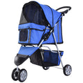 Dog Pram Pet Travel Stroller with Three Wheels for Small Dogs - Blue