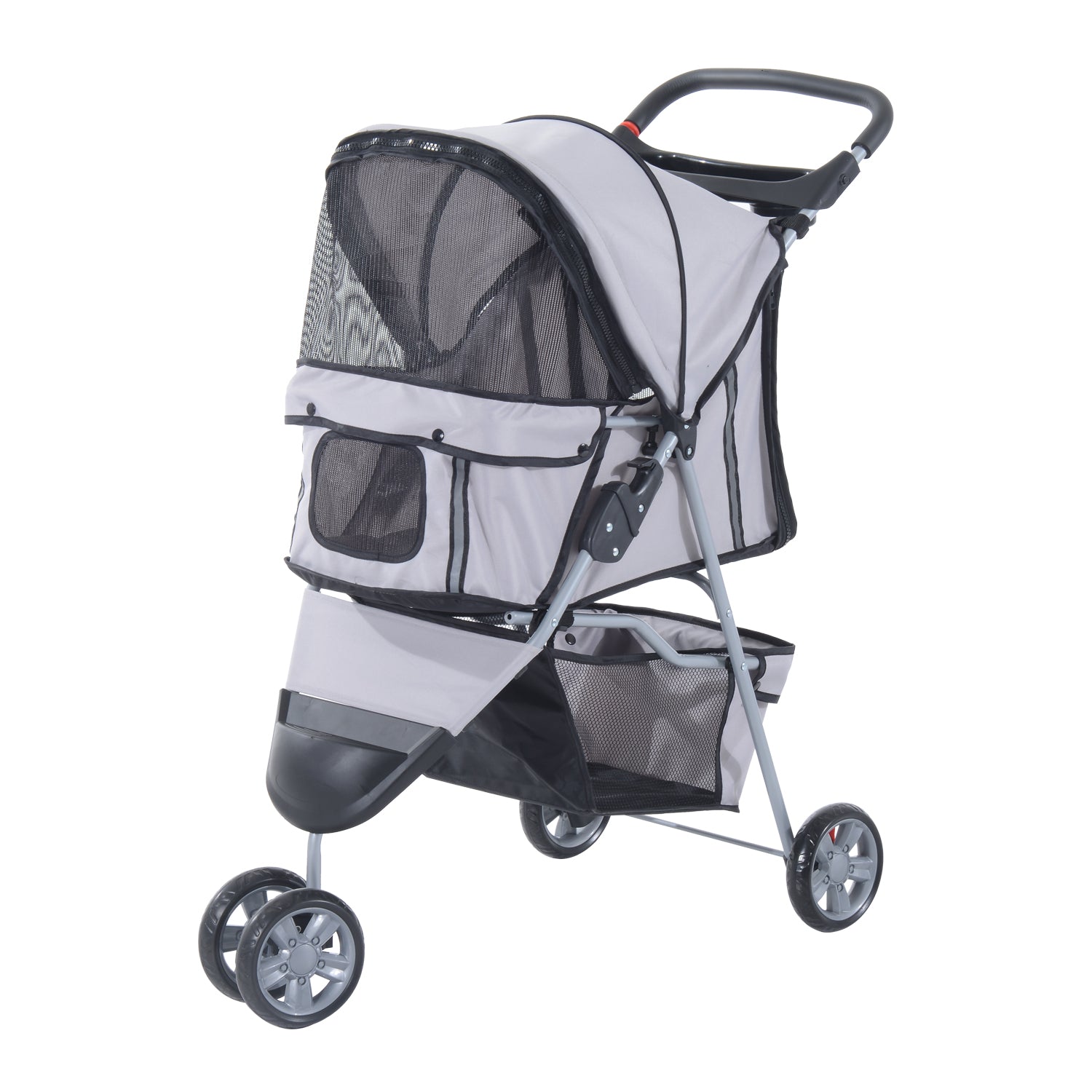 Dog Stroller Pet Travel Stroller Cat Dog Pushchair Trolley Puppy Jogger Carrier Three Wheels (Grey)