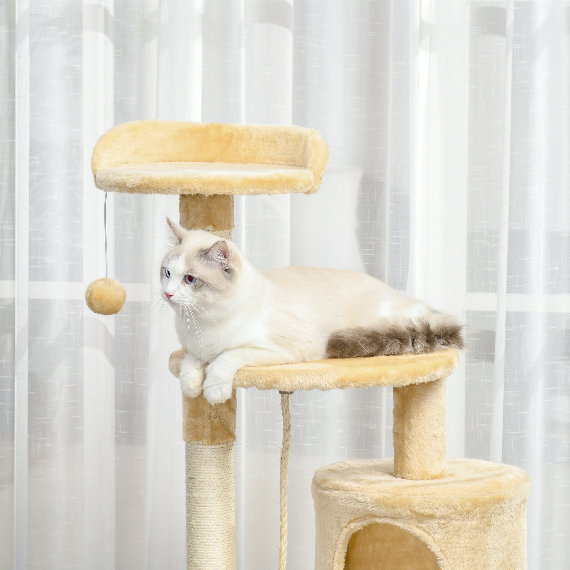 Cat Tree House, 114H cm-Beige