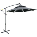 3 Metre Cantilever Banana Parasol with Double Roof & Solar LED Lights - Black