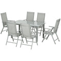 7 Piece Garden Dining Set with Reclining Chairs and Tempered Glass Table - Grey