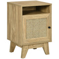 Natural Rattan Bedside Table with Cupboard and Shelf 39x35x60cm - Natural