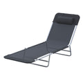 Folding Adjustable Sun Lounger Chair with Pillow for Garden Patio Outdoor - Black