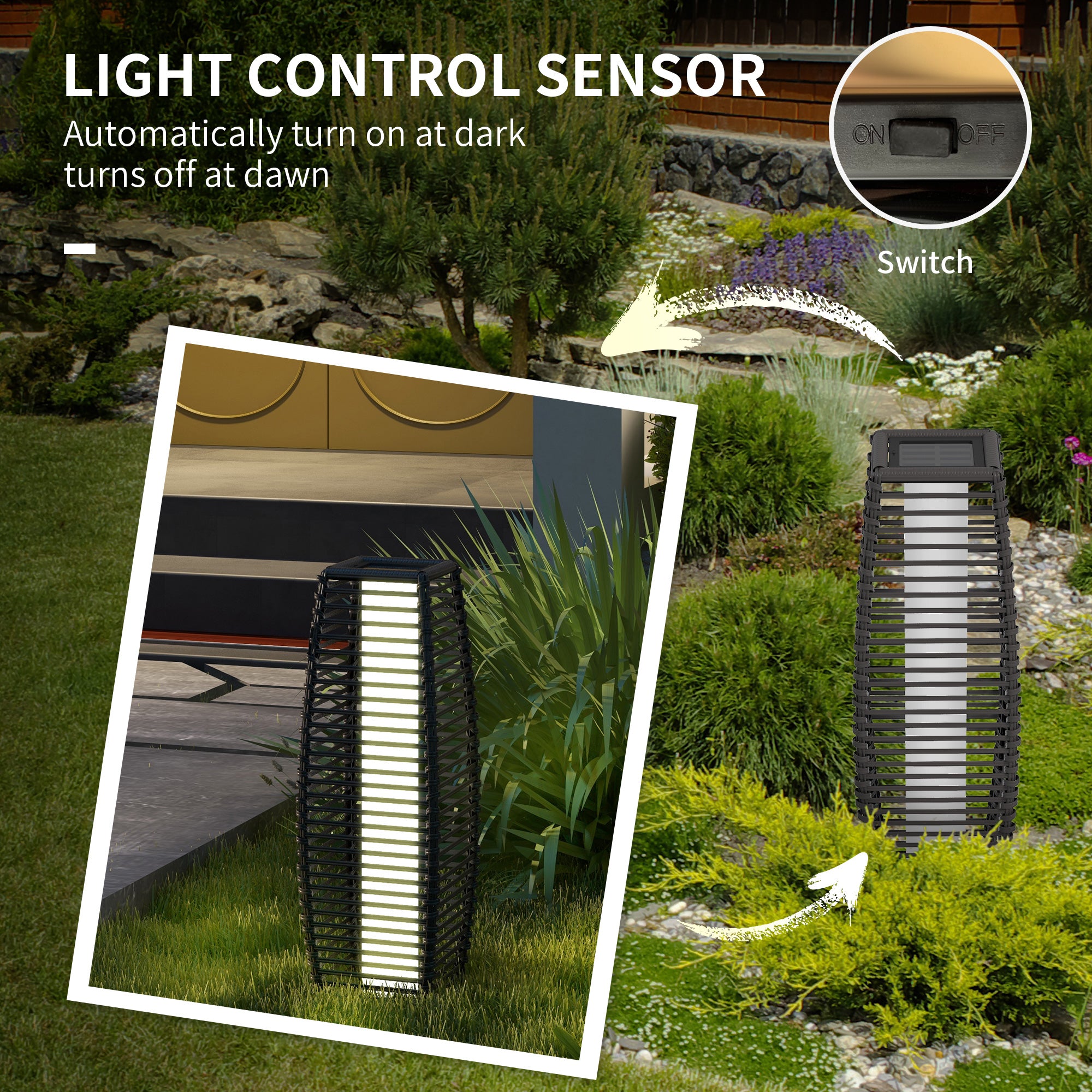Solar Floor Lamp with Auto On/Off for Outdoor Garden - Grey