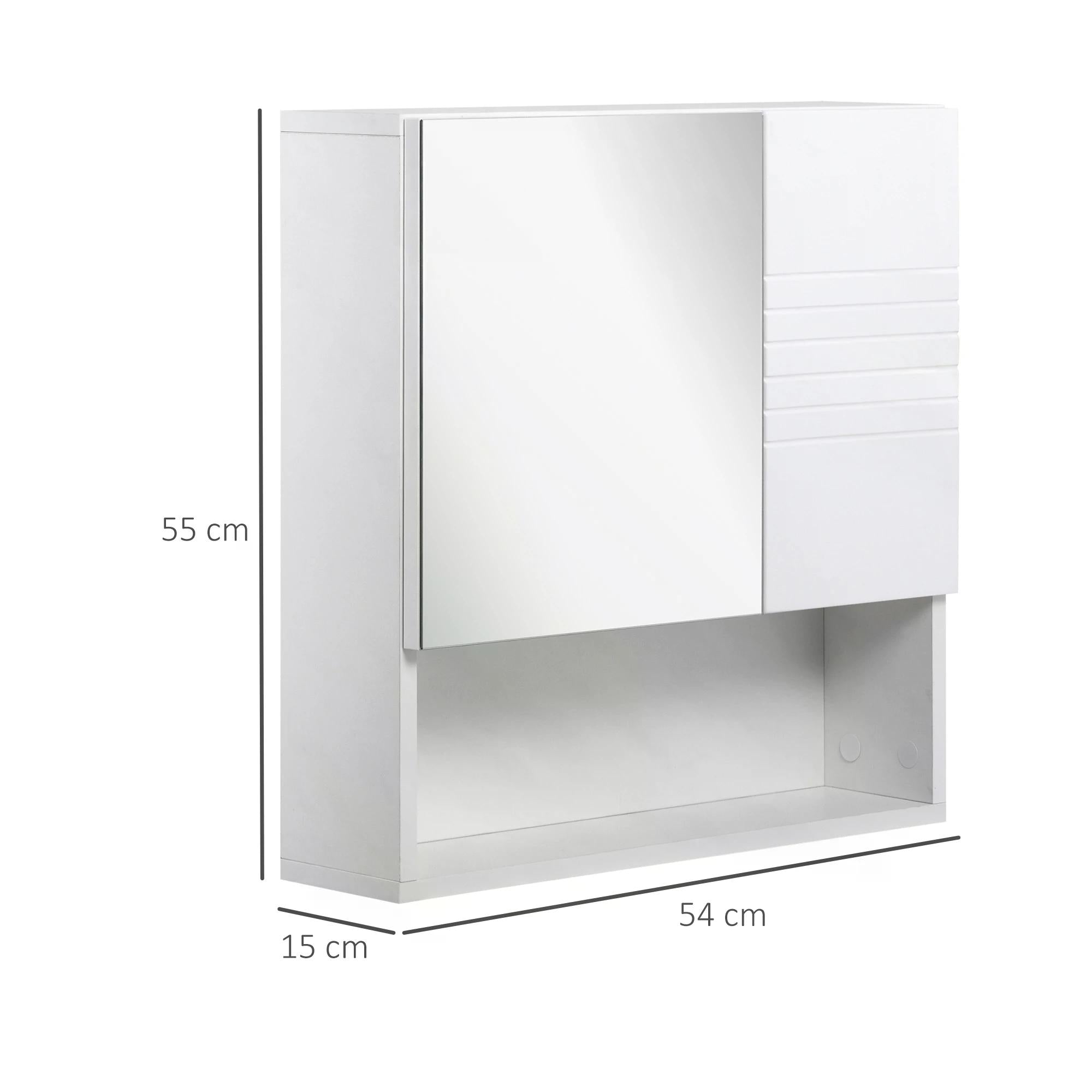 Bathroom Mirror Cabinet, Wall Mount Storage Cabinet with Double Door, Adjustable Shelf, 54cm x 15cm x 55cm, White