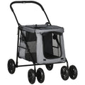 Foldable Pet Stroller with EVA Wheels and Mesh Windows for Small Pets - Grey