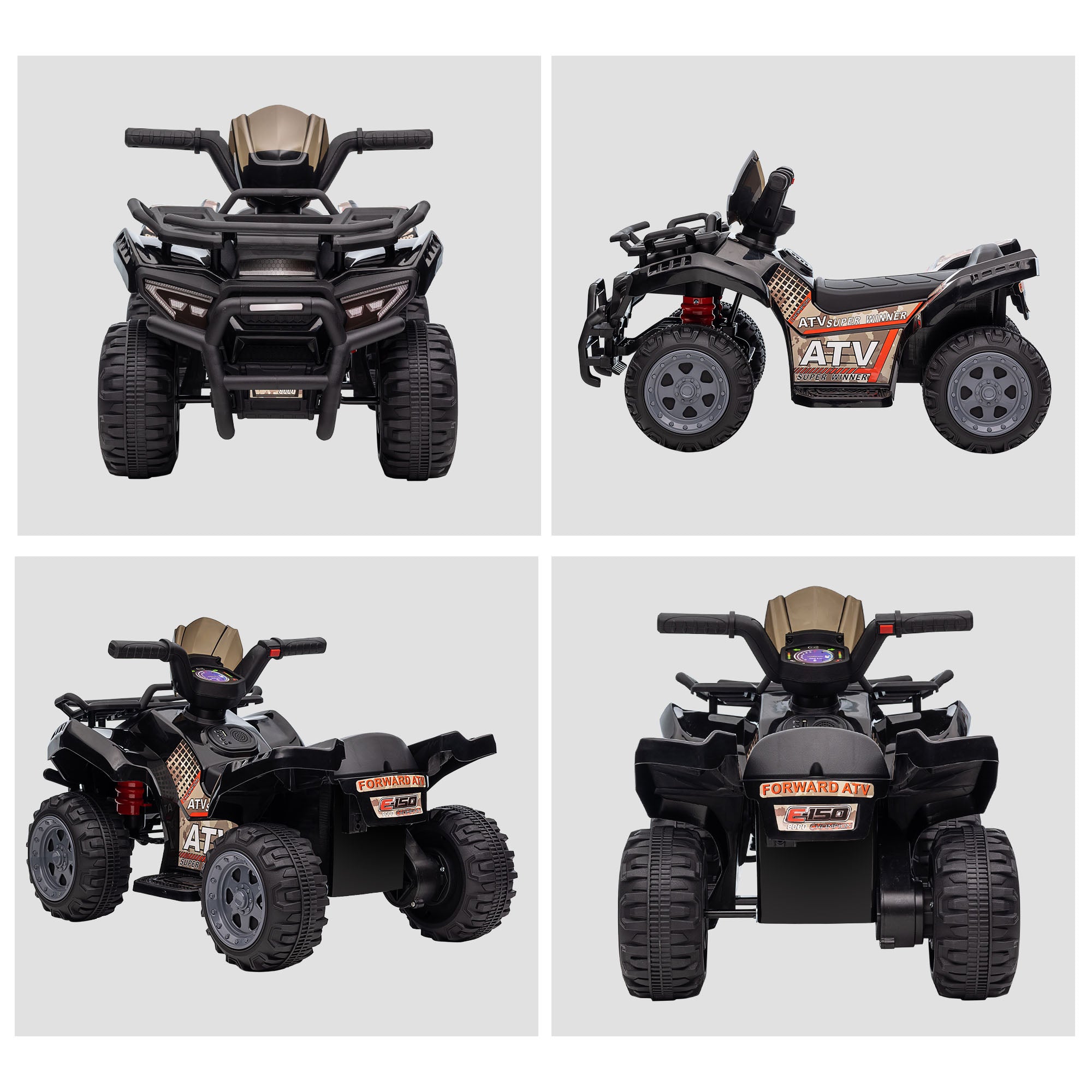 Kids Ride-on Four Wheeler ATV Car with Real Working Headlights, 6V Battery Powered Motorcycle for 18-36 Months, Black