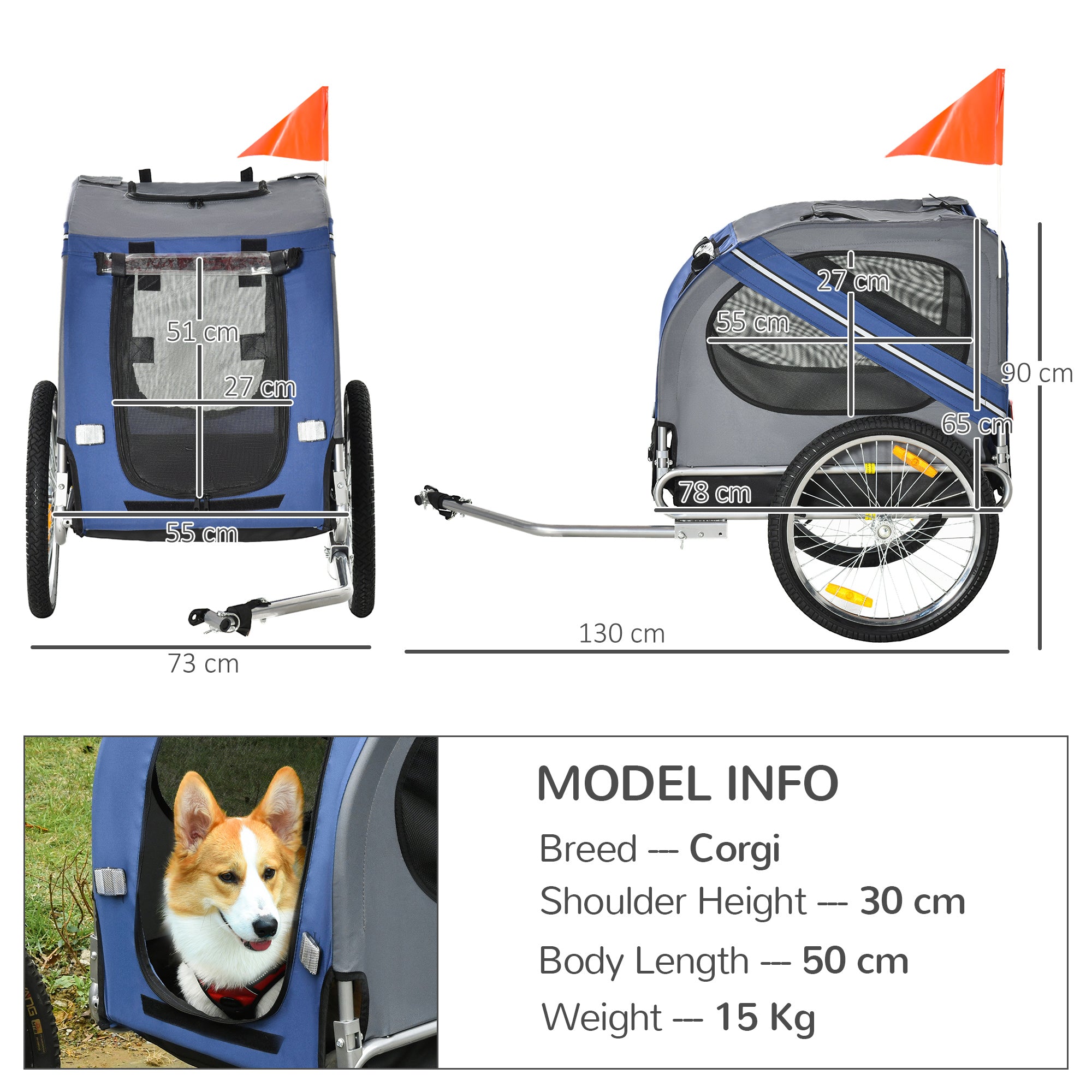 Dog Bike Trailer Pet Bicycle Trailer Foldable Dog Cat Bike Carrier with Suspension- Blue