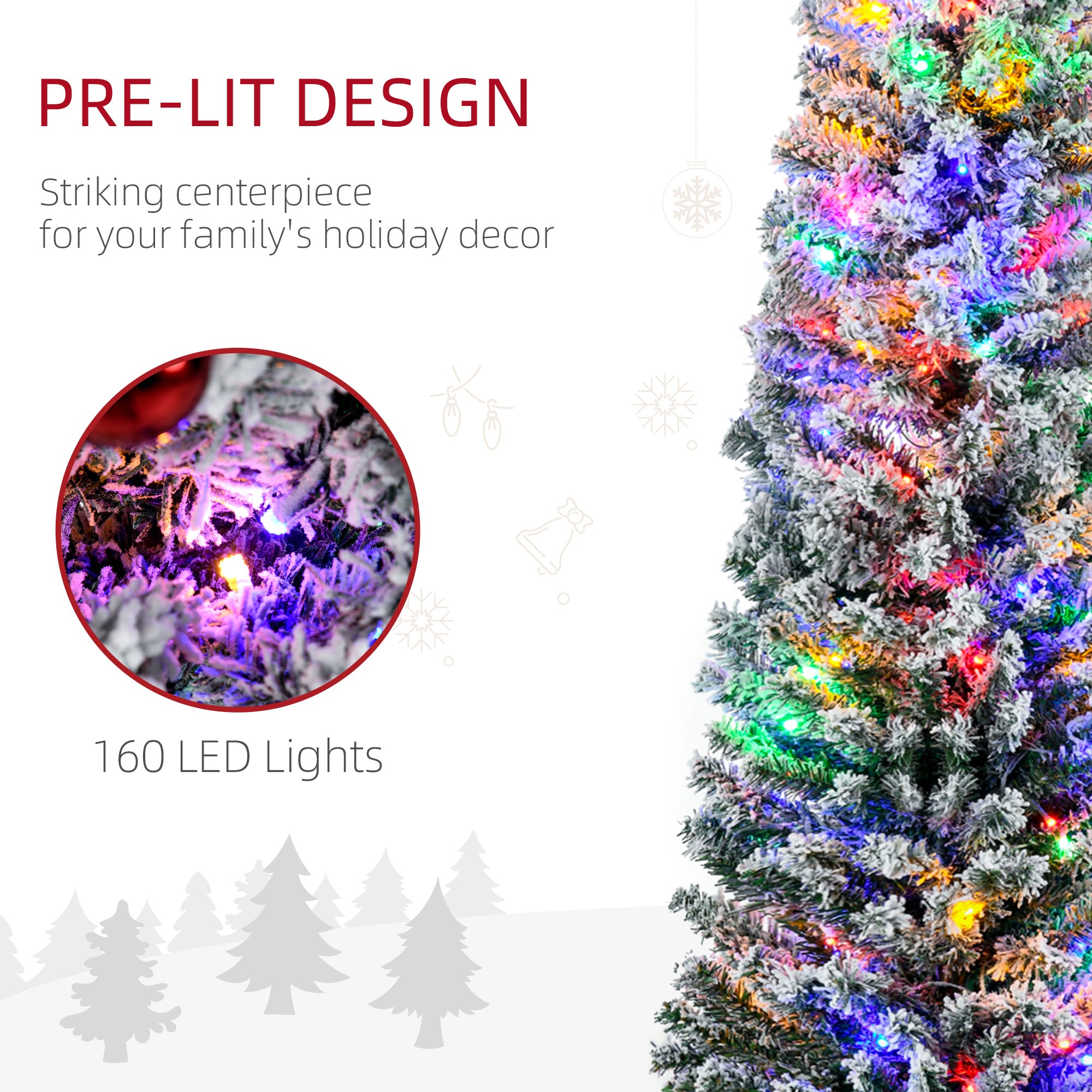 6' Artificial Prelit Christmas Trees Holiday Décor with Warm White LED Lights, Flocked Tips, Berry, Pine Cone