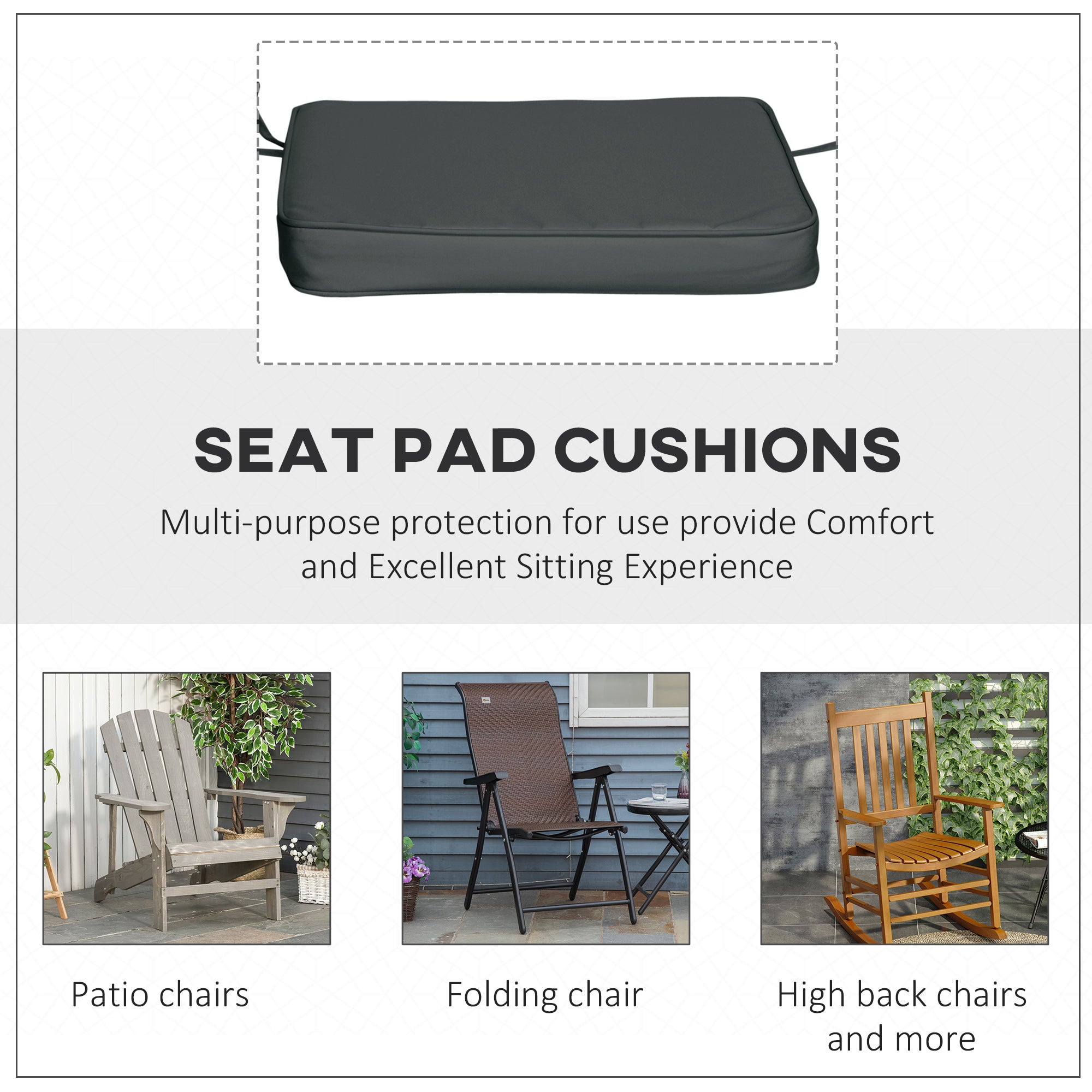 Set of 6 Thick Padded Chair Cushions for Indoor & Outdoor Use - Grey