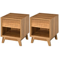 Set of 2 Modern Walnut Brown Bedside Tables with Drawer and Shelf - Walnut Brown