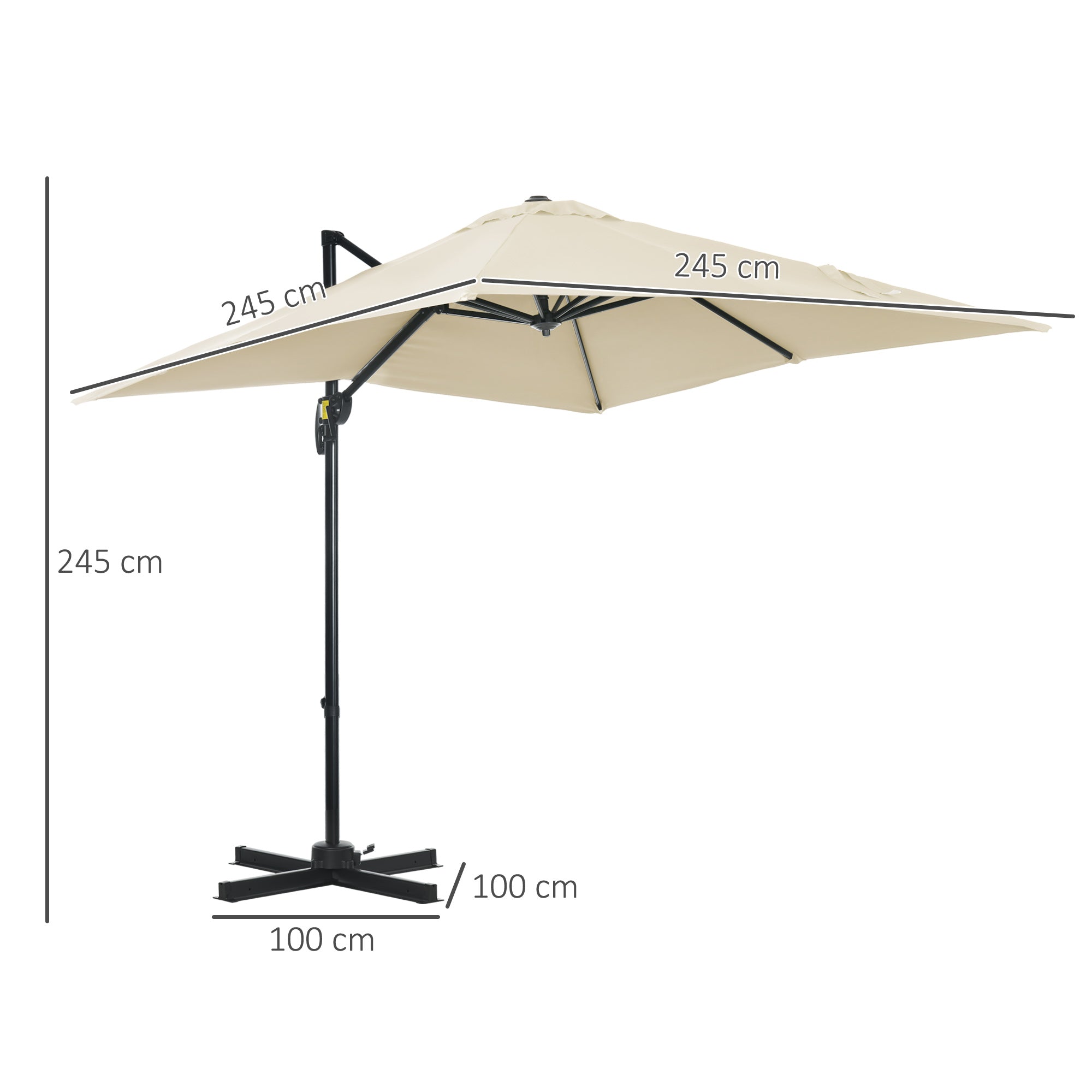 2.5 x 2.5m Patio Offset Parasol Umbrella with 360° Rotation & Crank Handle - Cream White