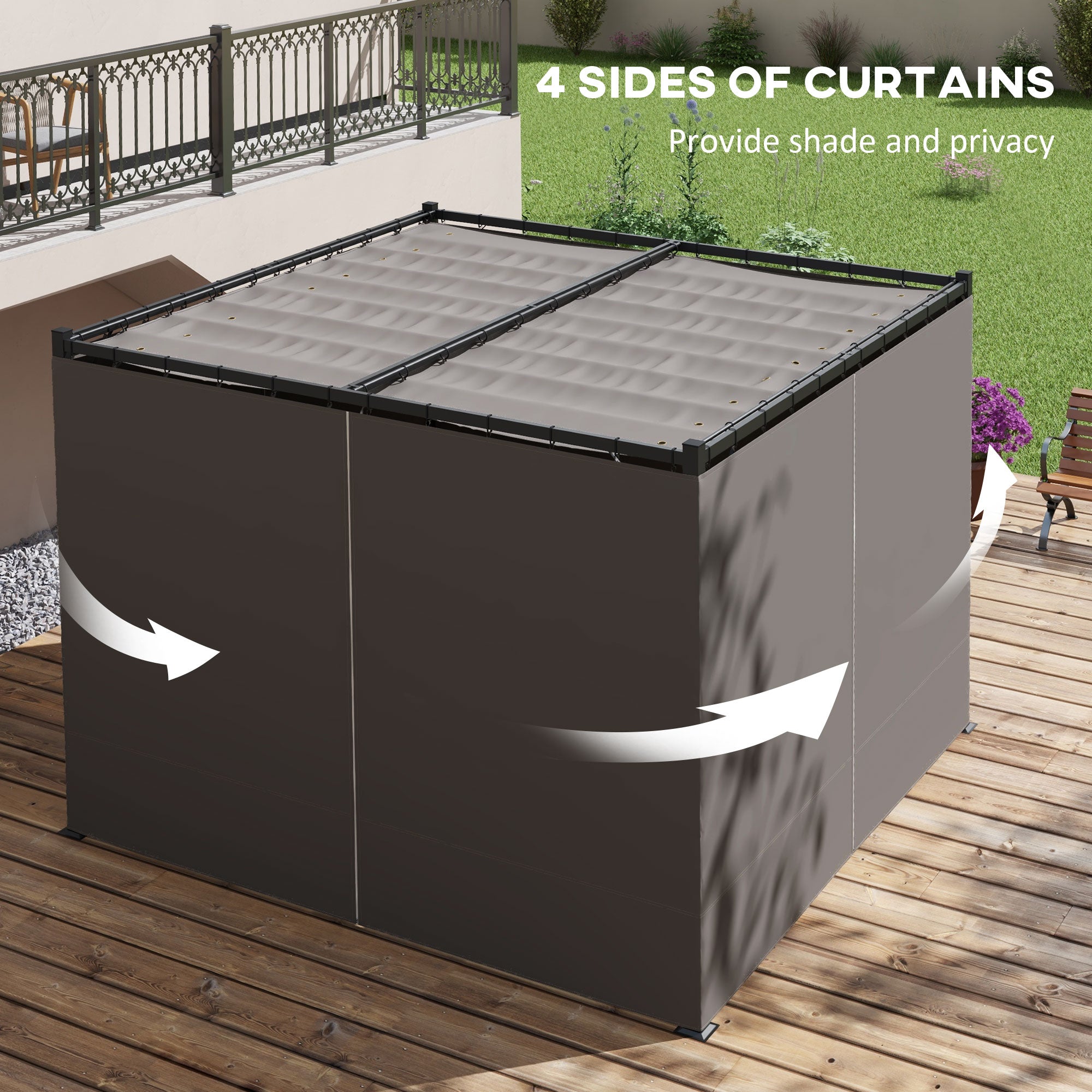 3 x 3 Metre Retractable Pergola with Curtains and Metal Frame - Light Grey