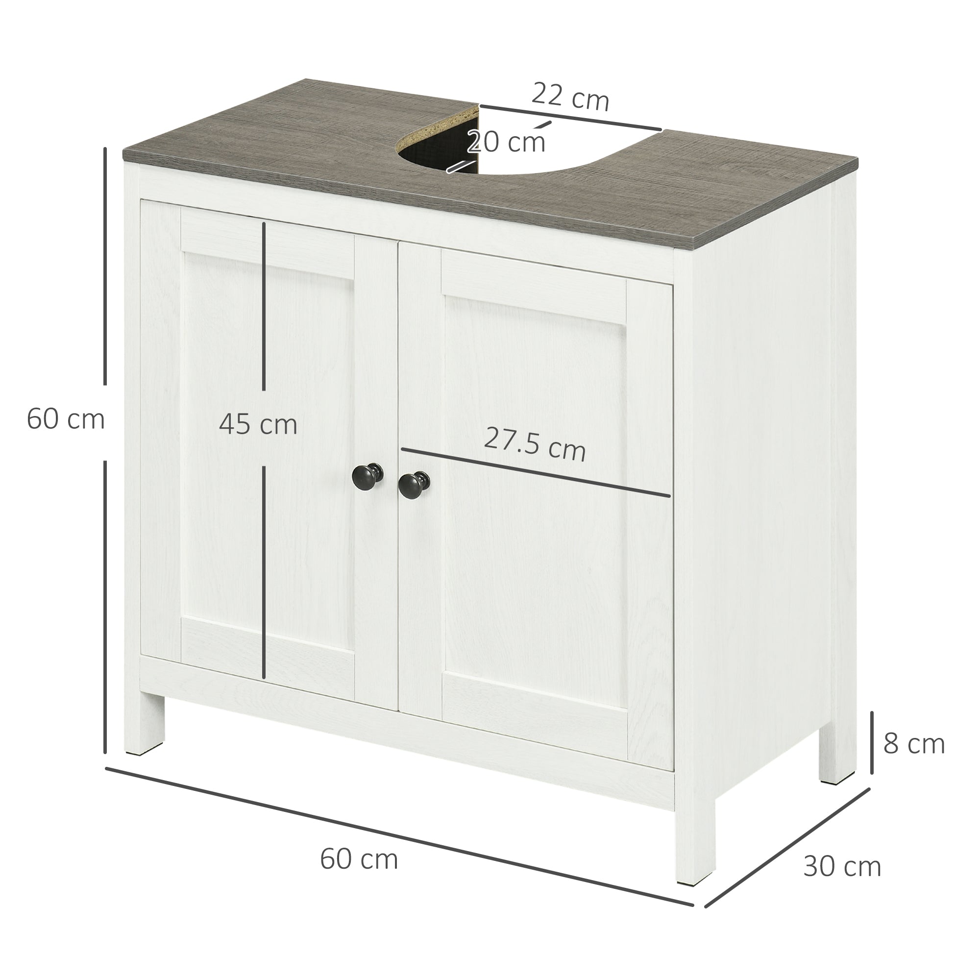 Modern Bathroom Sink Cabinet, Floor Standing Under Sink Cabinet Freestanding Storage Cupboard w/ Adjustable Shelf Double Doors Antique White