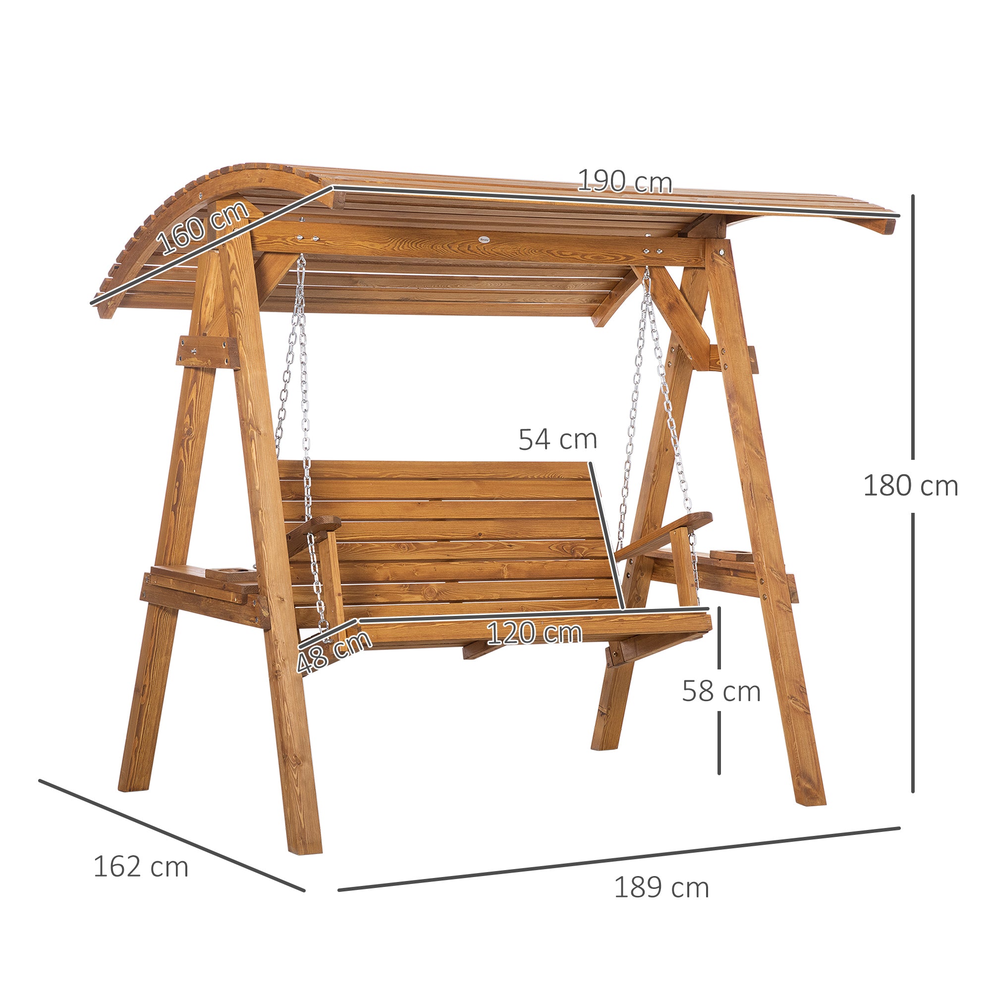 2 Seater Garden Swing Chair, Outdoor Canopy Swing Bench with Adjustable Shade and Solid Wood Frame