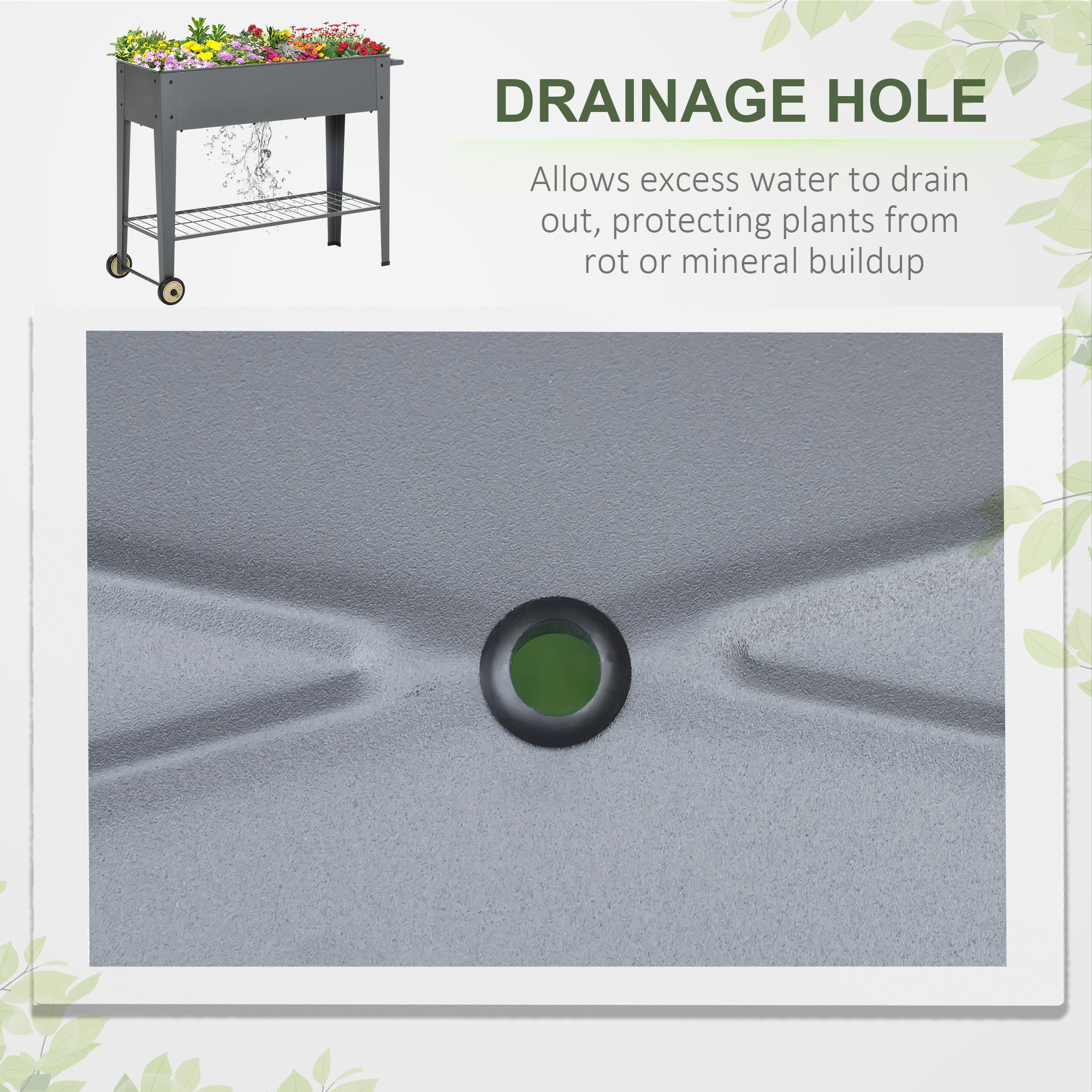 Raised Garden Bed with Wheels, Mobile Planter Flower Box with Bottom Shelf Grey, 104 x 39 x 80cm