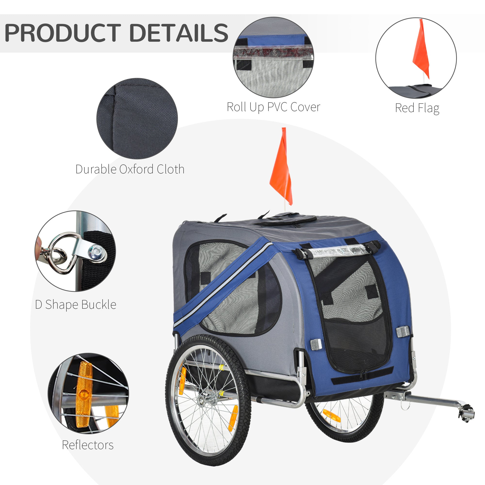 Dog Bike Trailer Pet Bicycle Trailer Foldable Dog Cat Bike Carrier with Suspension- Blue