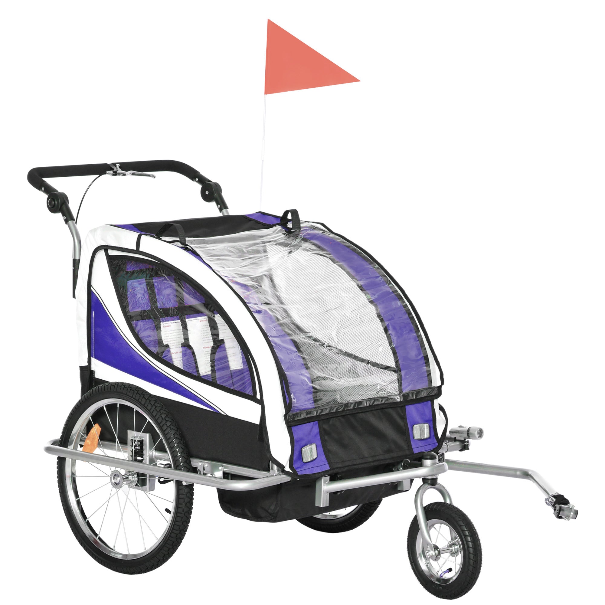 Child Bike Trailer Baby Bicycle Trailer 360° Rotatable for 2 Kids with Steel Frame LED Purple