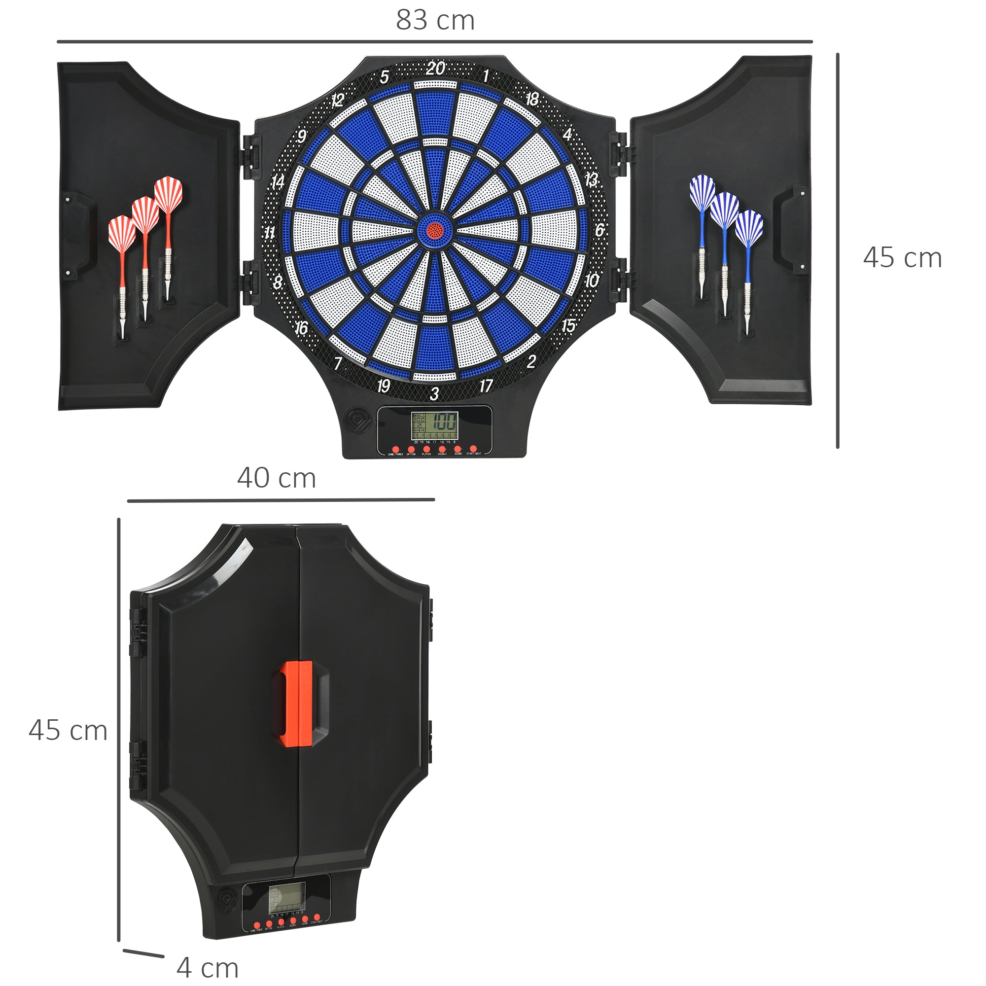 Electronic Dartboard Set with 31 Games for 8 Players, Dart Board Set w/Cabinet, 6 Soft Tip Darts, 6 Spare Tips, LCD Scoring Indicator