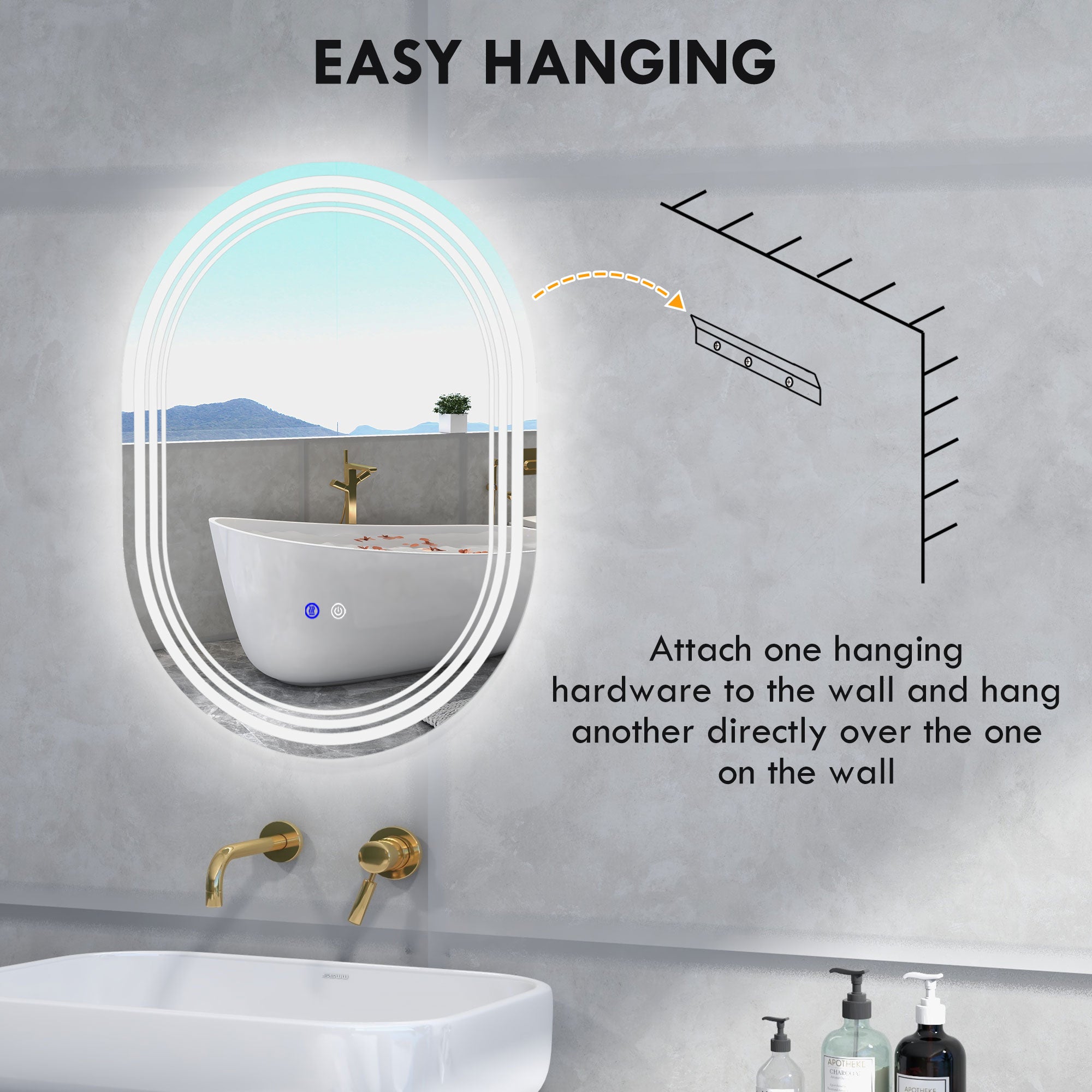 700 x 500mm Bathroom Mirror with LED Lights Makeup Mirror with Anti-fog Touch, Switch, Vertical or Horizontal