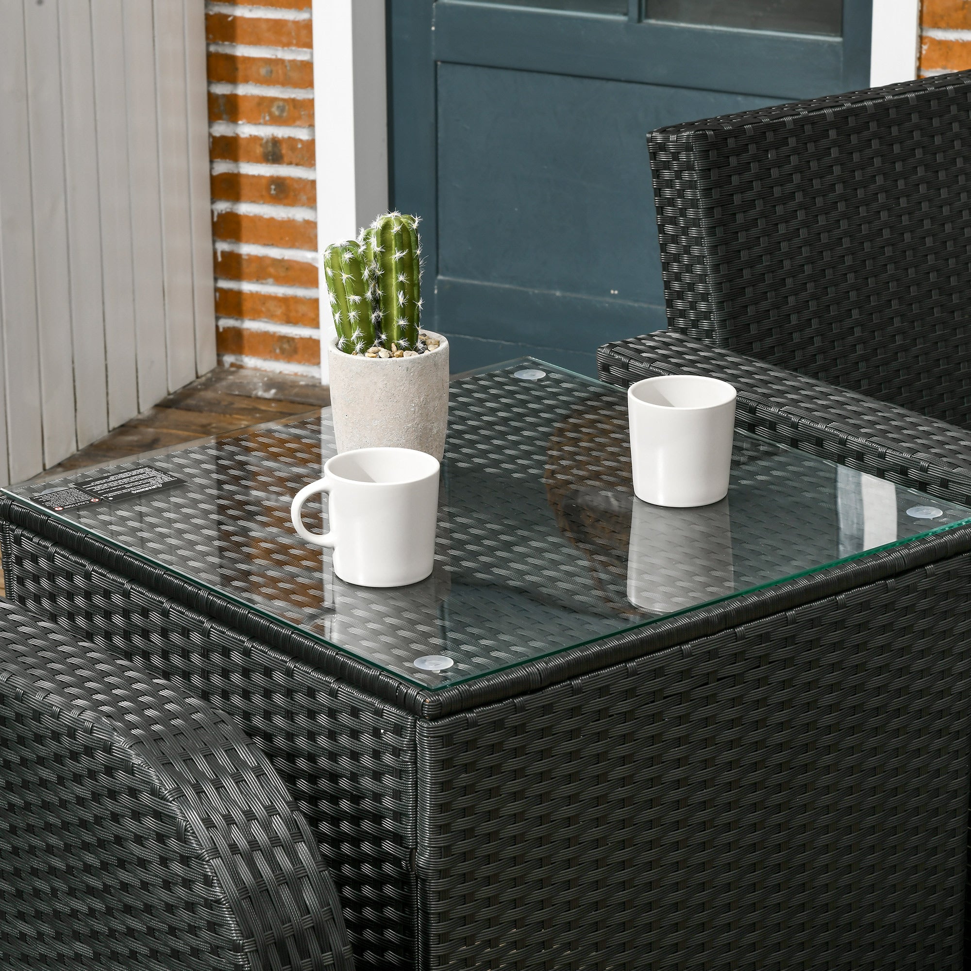 7 Seater Outdoor Rattan Garden Furniture Sets with Wicker Sofa, Reclining Armchair and Glass Table, 181x75x81cm, Black