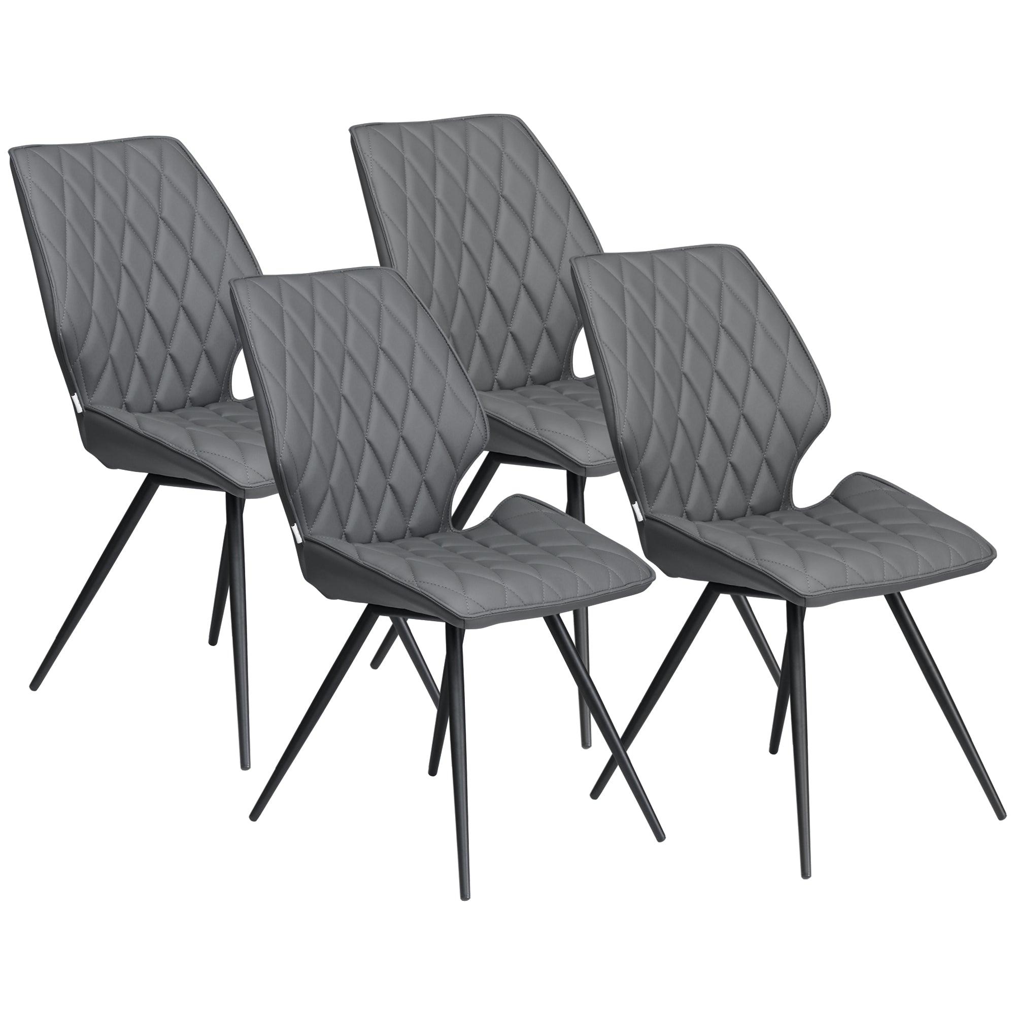 Set of 4 Dining Chairs, Kitchen Chairs with Metal Legs, PU Leather Seat and Backrests, Grey