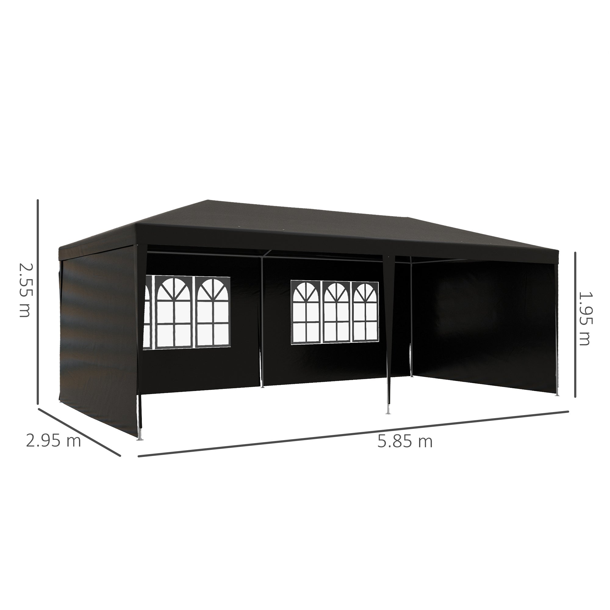 6 x 3 m Party Tent Gazebo Marquee Outdoor Patio Canopy Shelter with Windows and Side Panels, Black