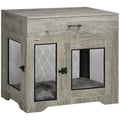 Indoor Dog Crate Furniture with Cushion, Double Doors & Drawer for Medium Dogs - Grey