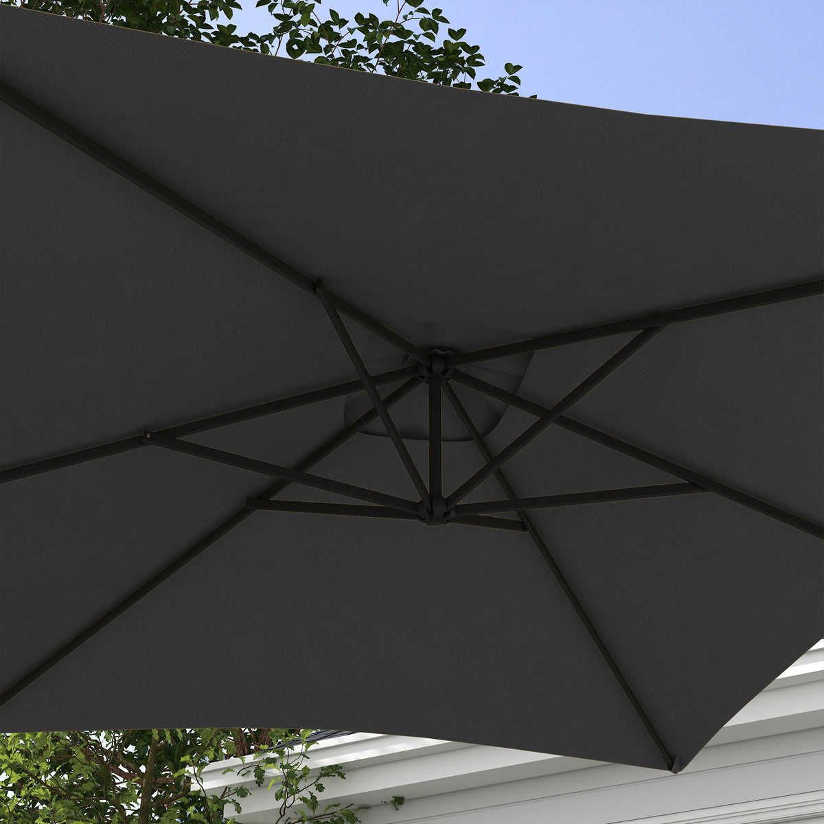 3x2m Rectangular Cantilever Parasol with Crank Handle and Cross Base - Grey