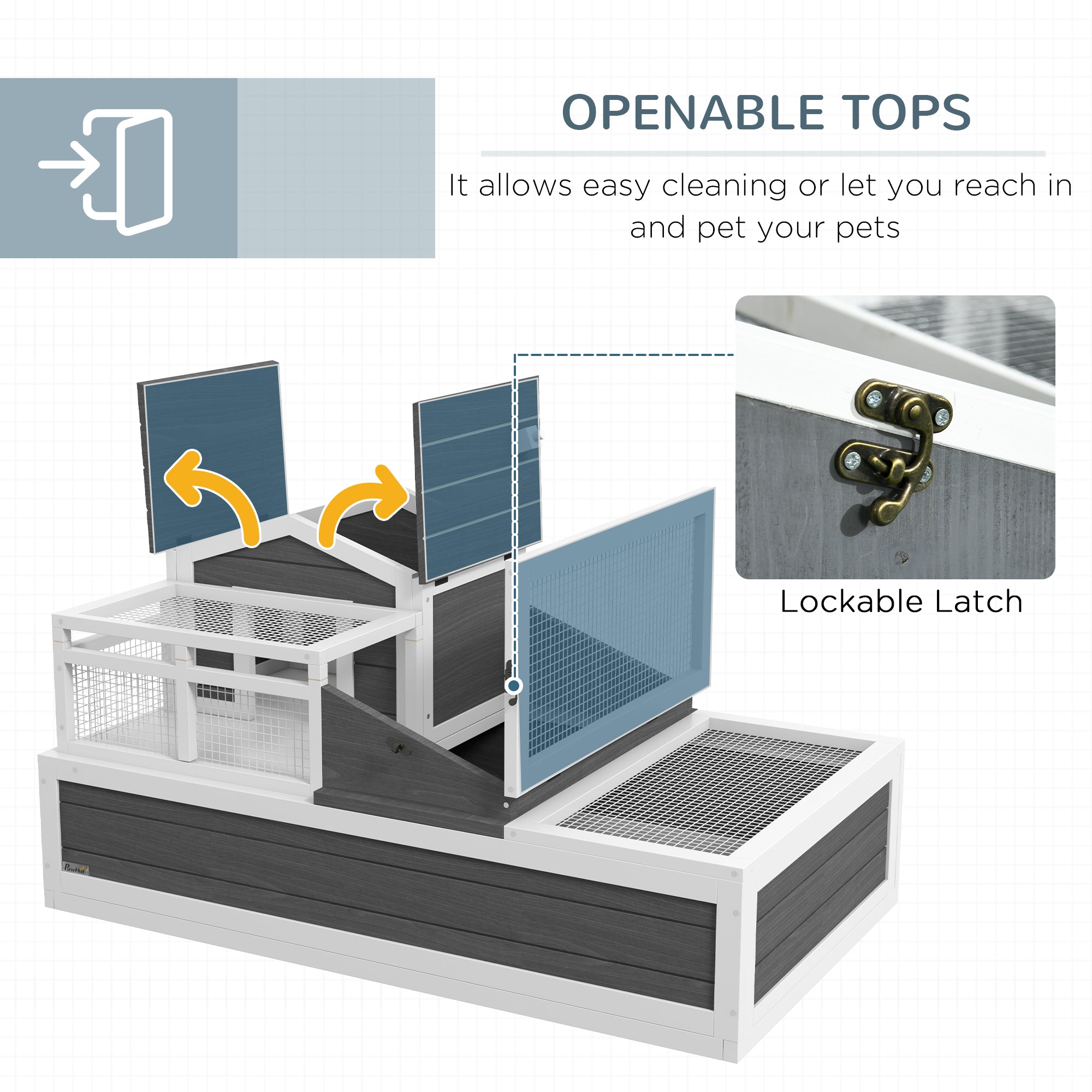 3-Room Tortoise House Habitat w/ Balcony & 2 Stories, Wooden Tortoise Enclosure with Ladder, Tray, Openable Roof