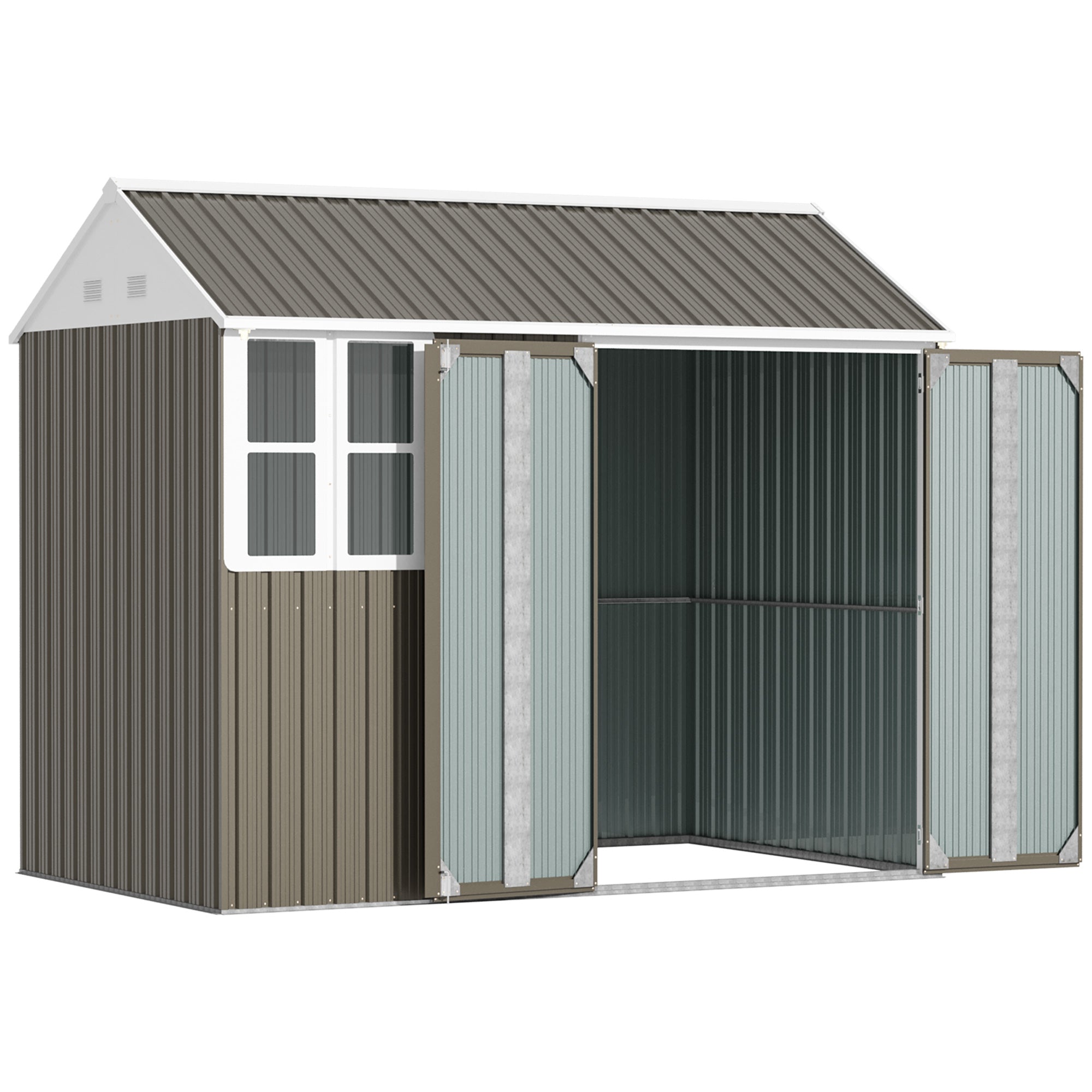 8 x 6 ft Galvanised Garden Shed, Outsoor Metal Storage Shed with Double Doors Window Air Vents for Patio, Lawn, Grey