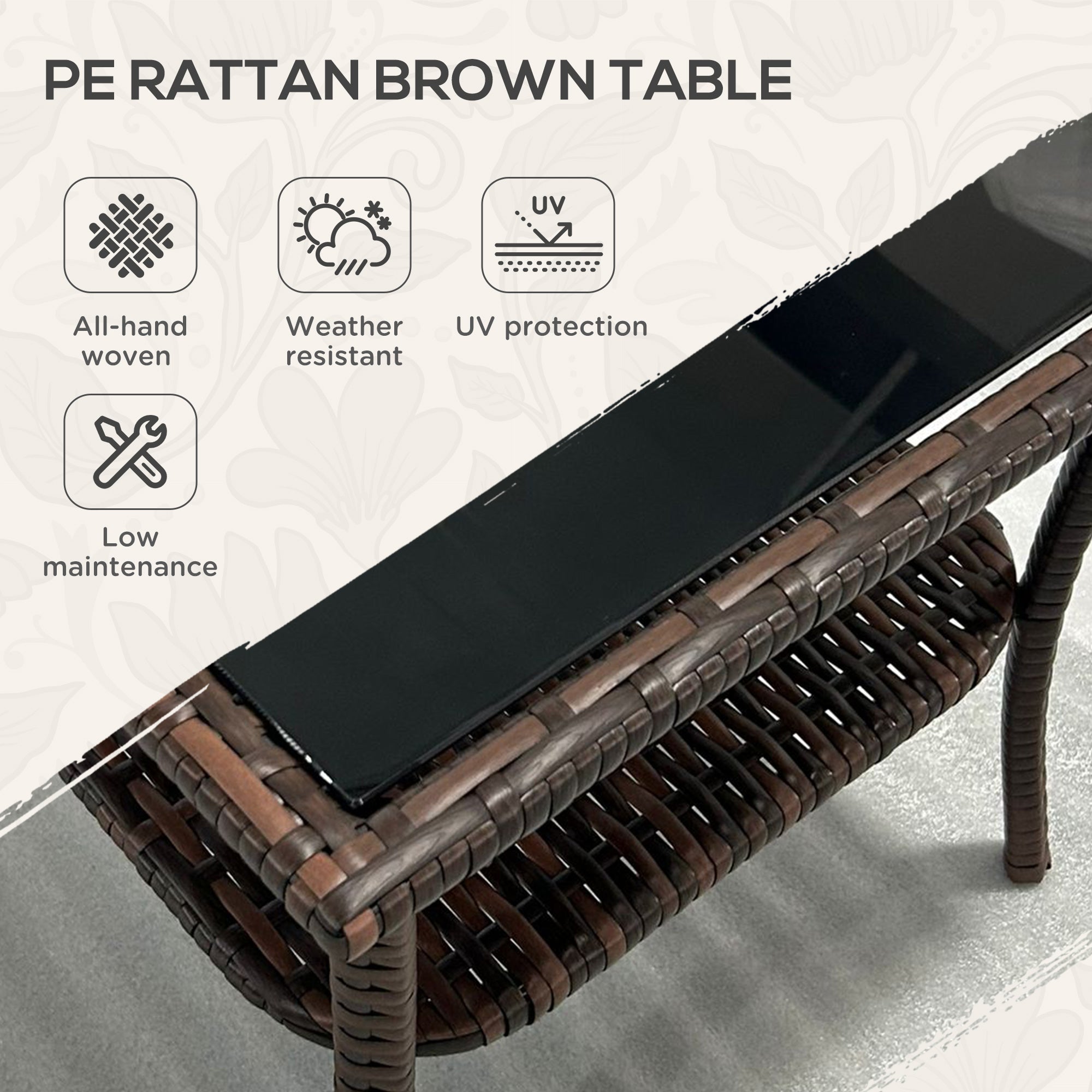 50cm Outdoor PE Rattan Coffee Table, Patio Wicker Two-tier Side Table with Glass Top, for Patio, Garden, Balcony, Brown