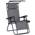 Zero Gravity Garden Deck Chair with Canopy and Cup Holder - Grey