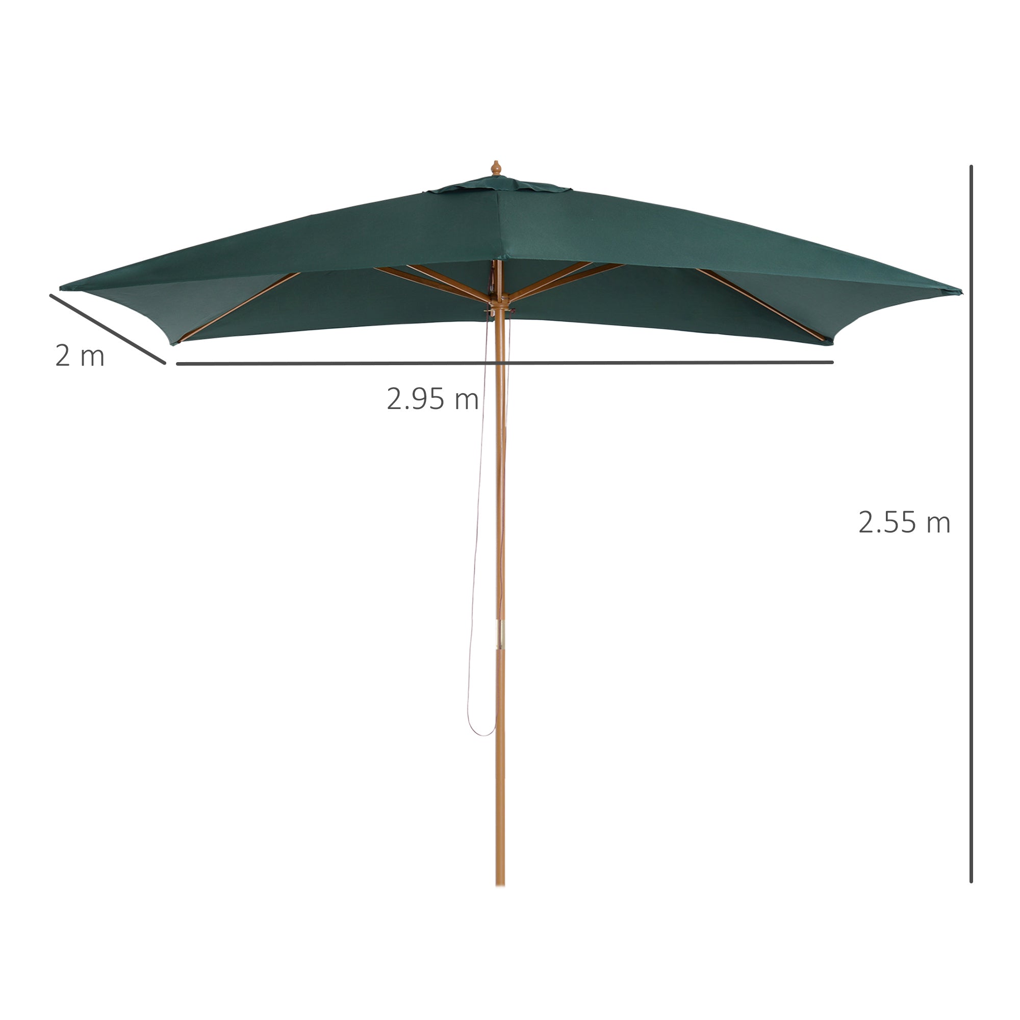 295L x 200W x 255Hcm Wooden Garden Patio Parasol Umbrella-Dark Green