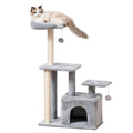 Cat Tree Tower 114cm Climbing Activity Centre with Sisal Scratching Post, Perch & Hanging Ball - Light Grey