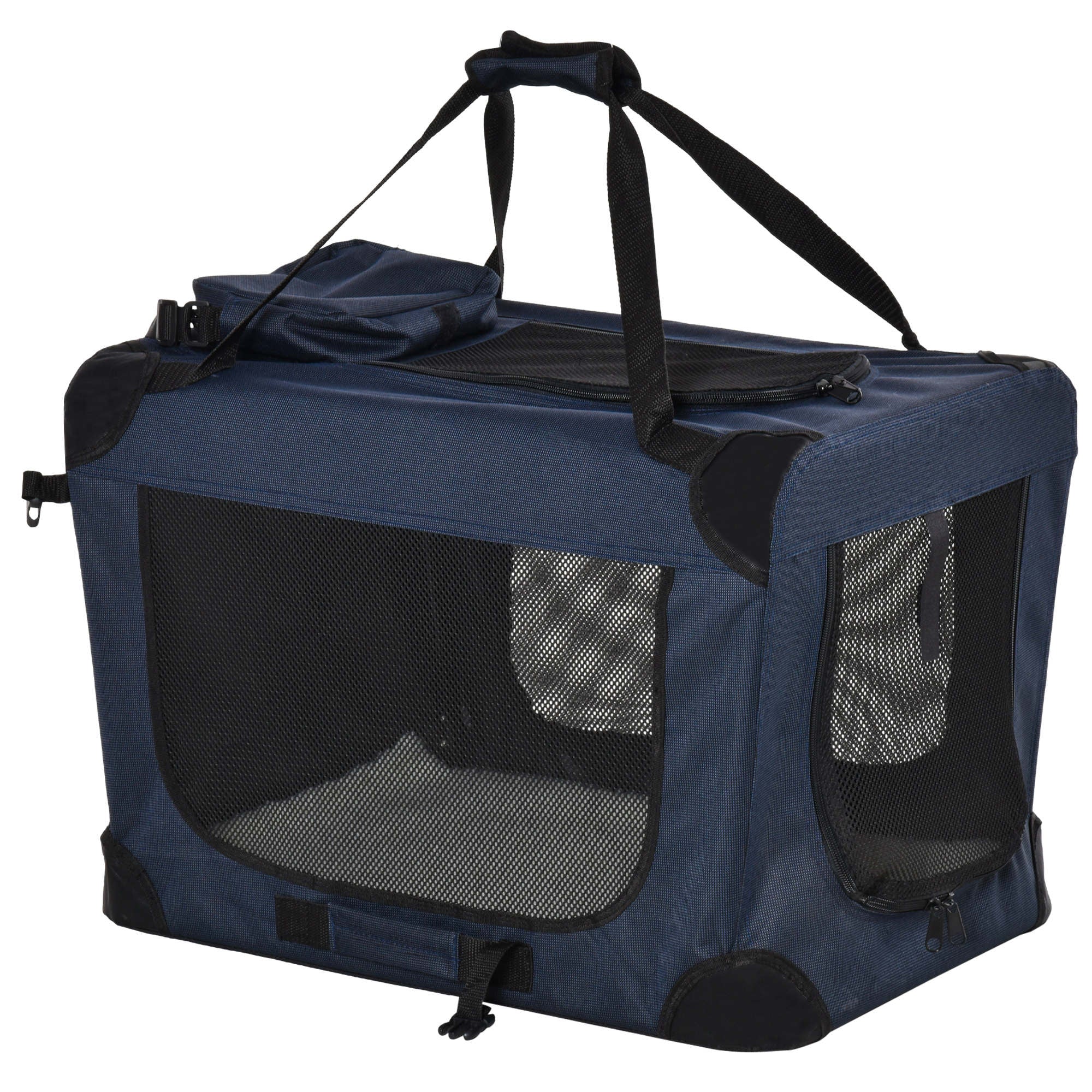 Pet Carrier Folding Dog Bag Portable Cat Carrier Soft Pet Crate w/ Cushion, 60 x 41.5 x 41 cm, Dark Blue